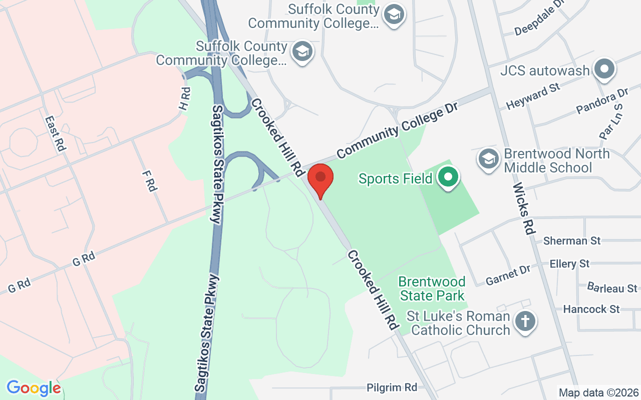 Map of Crooked Hill Rd corridor in Brentwood, NY - common car accident location