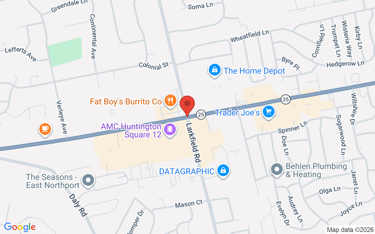 Map of Jericho Tpke @ Larkfield Rd in East Northport, NY - common car accident location