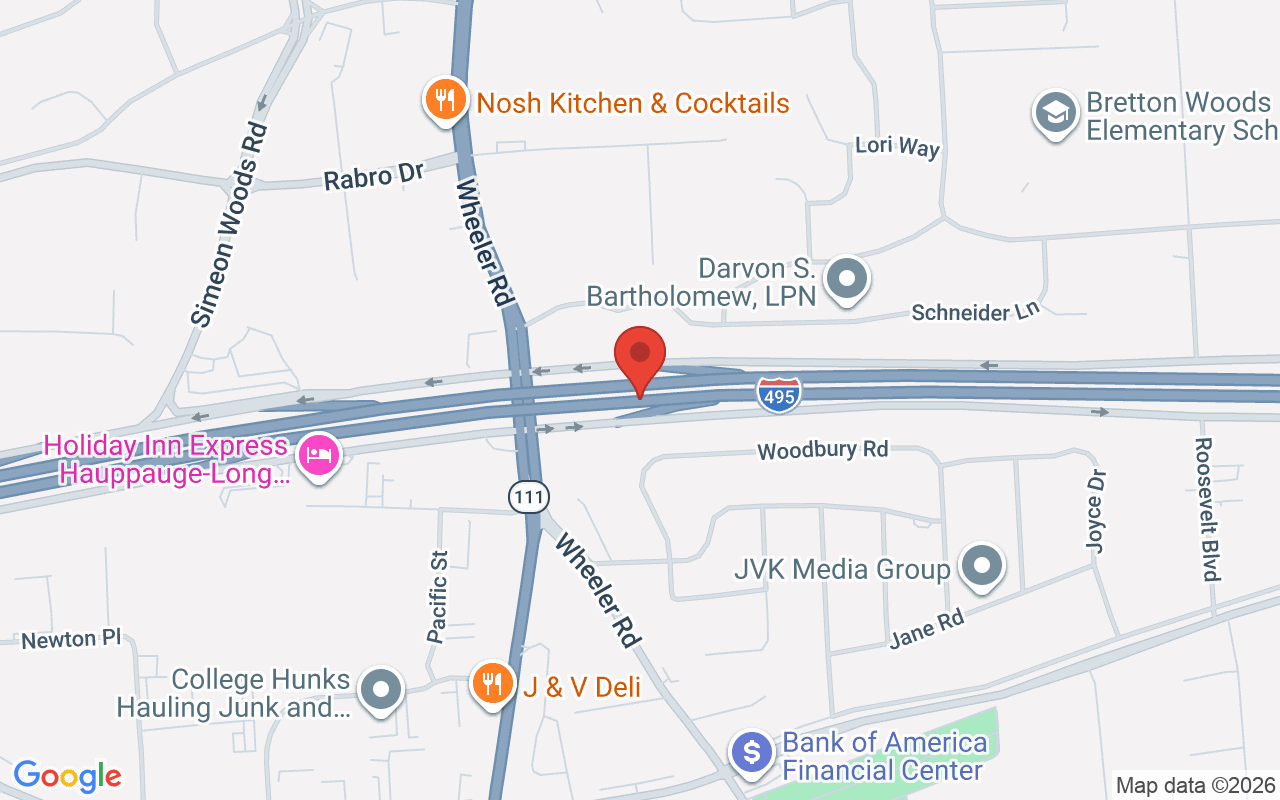 Map of LIE Exit 56 in Hauppauge, NY - common car accident location