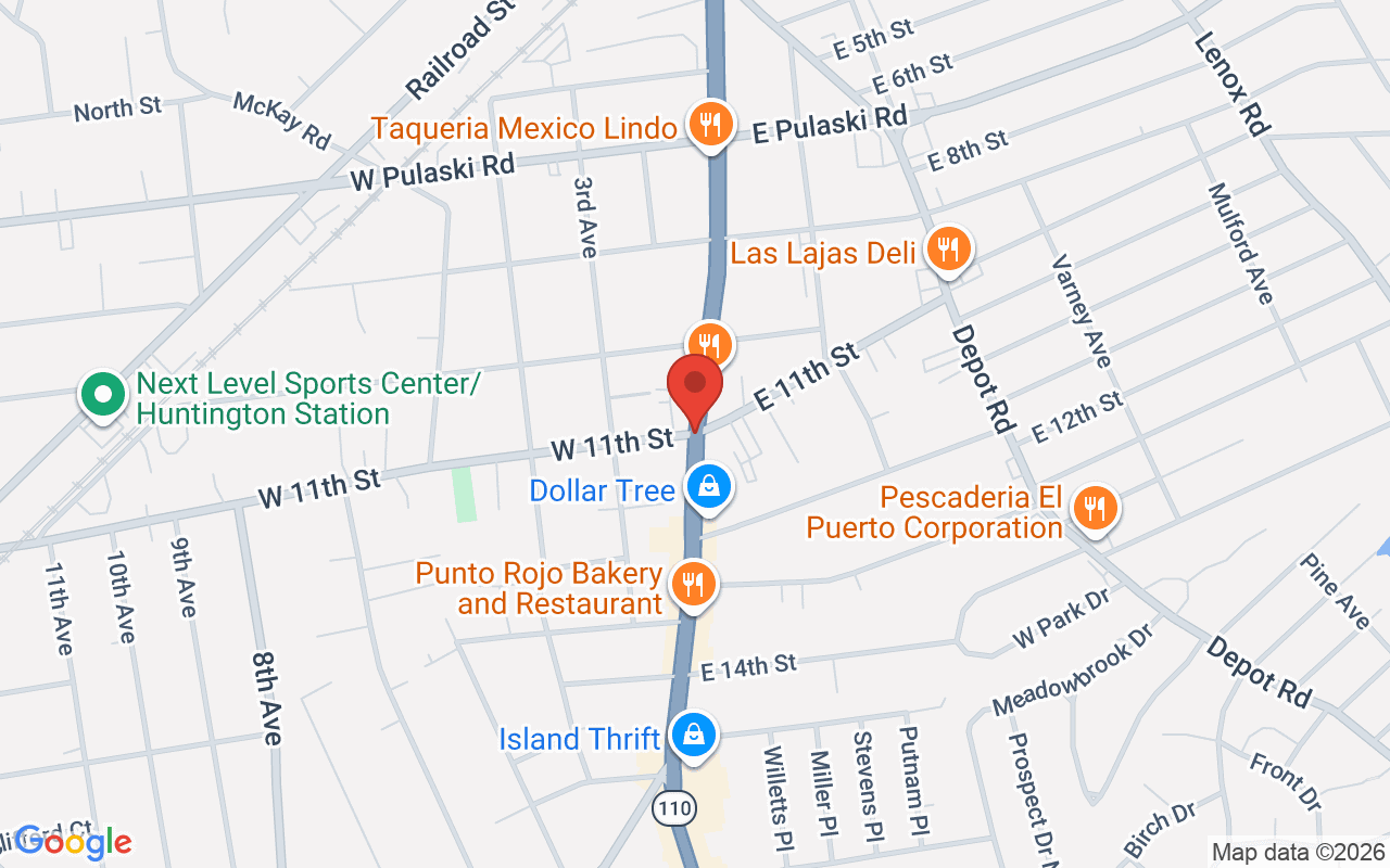 Map of Rt 110 corridor in Huntington Station, NY - common car accident location