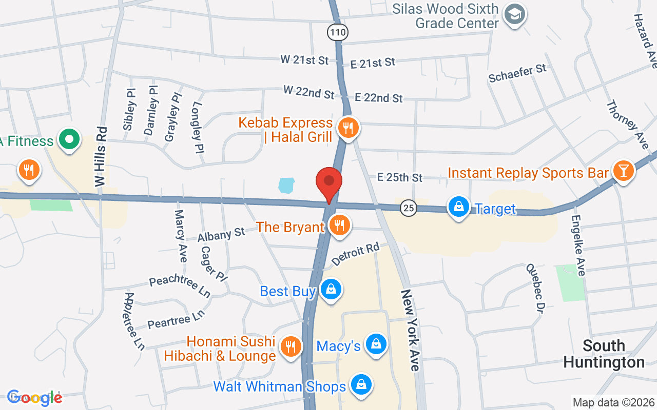 Map of Rt 110 @ Jericho Tpke in Huntington, NY - common car accident location