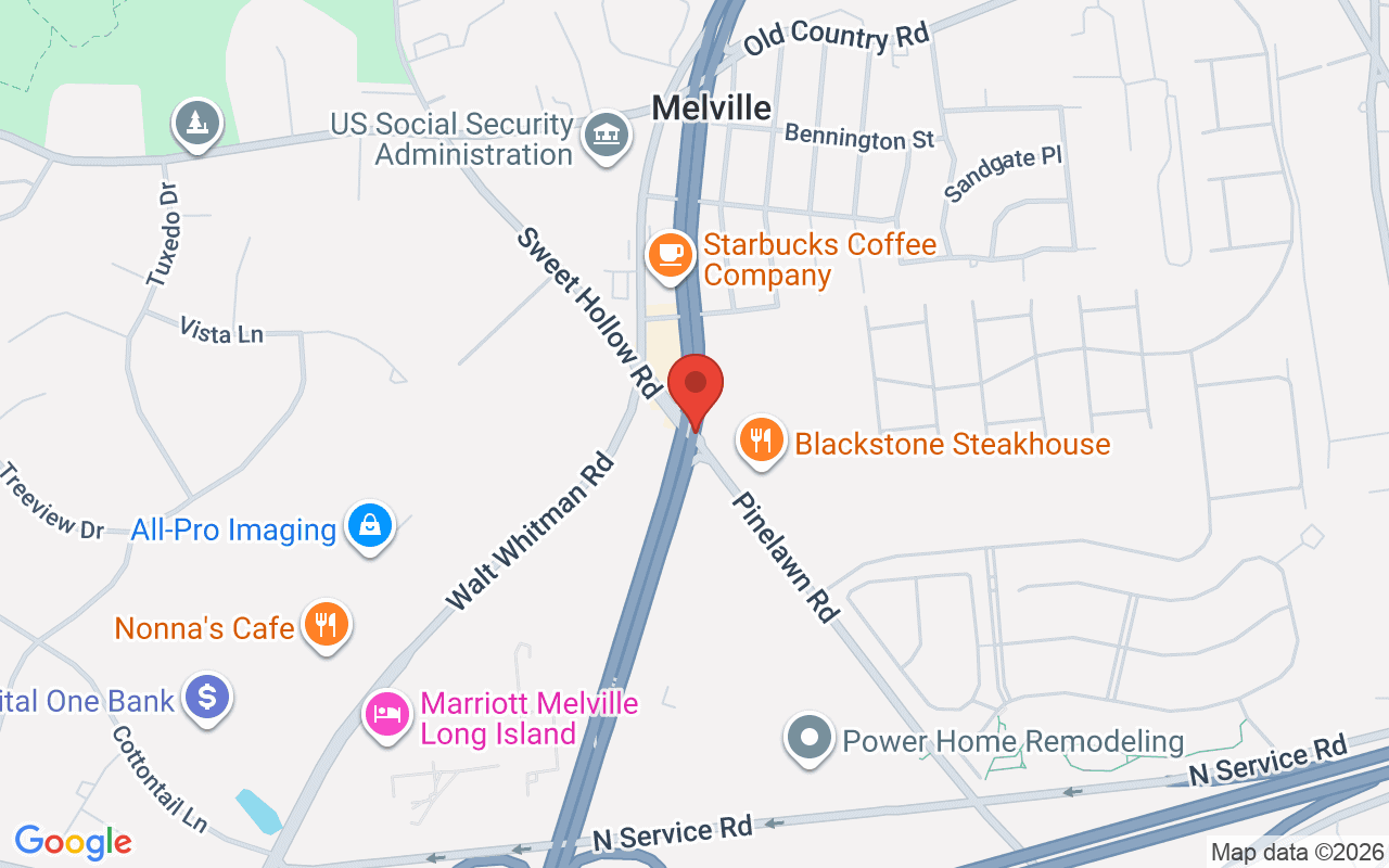 Map of Rt 110 @ Pinelawn Rd in Melville, NY - common car accident location
