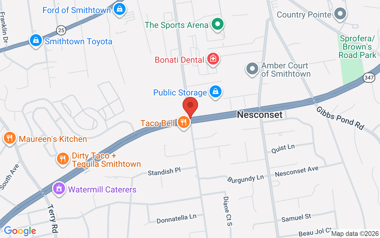 Map of Rt 347 @ Southern Blvd in Nesconset, NY - common car accident location