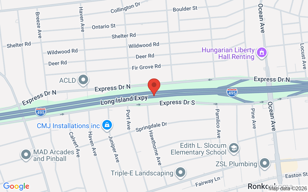 Map of LIE Exit 59 in Ronkonkoma, NY - common car accident location