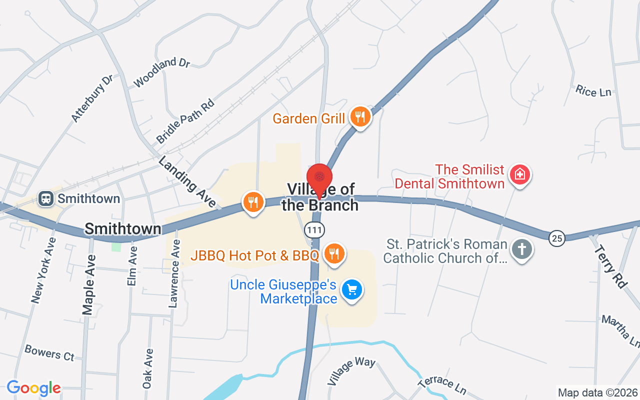 Map of Rt 25/Rt 111 intersection in Smithtown, NY - common car accident location