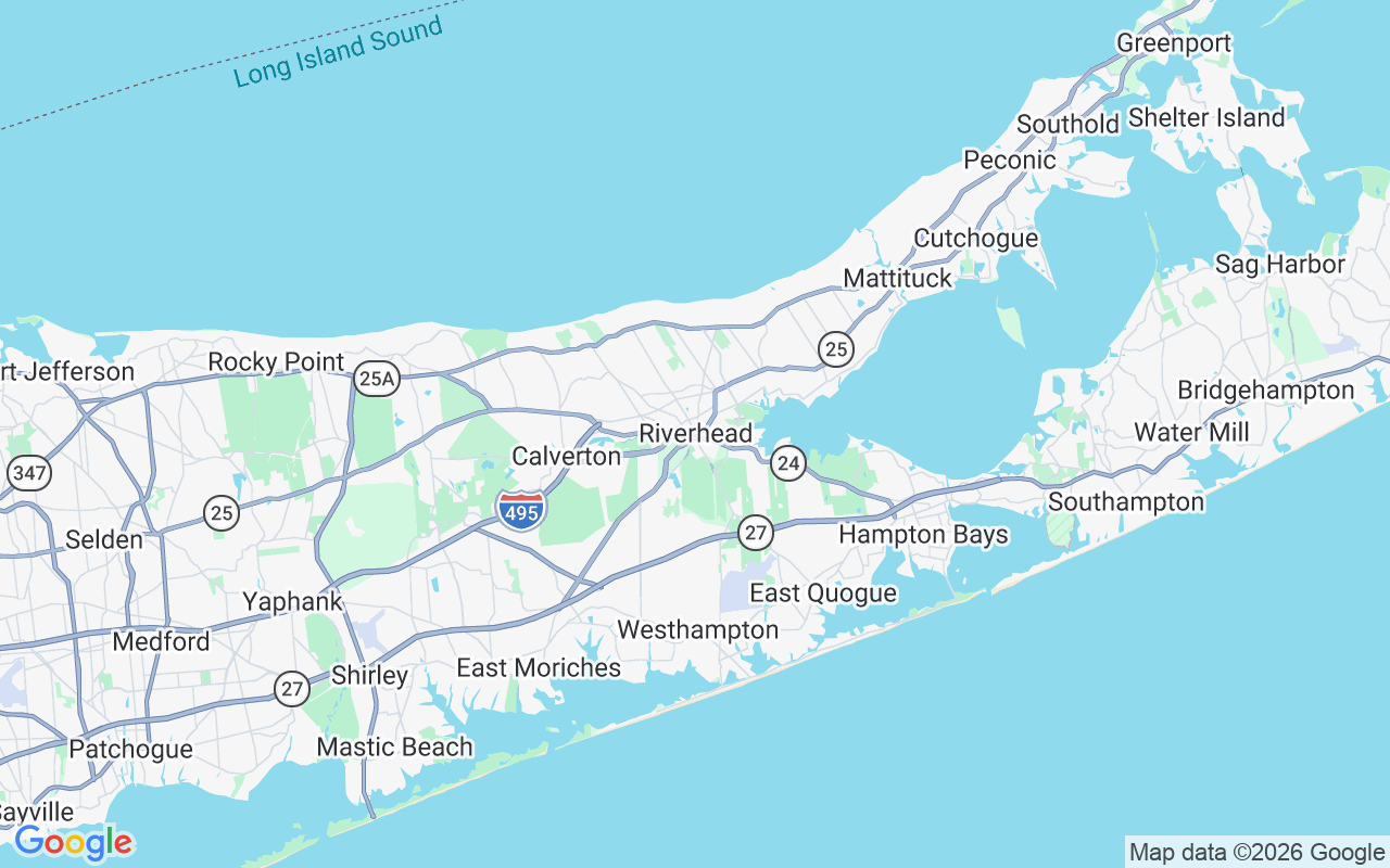 Map of Suffolk County, NY - car accident lawyer service area