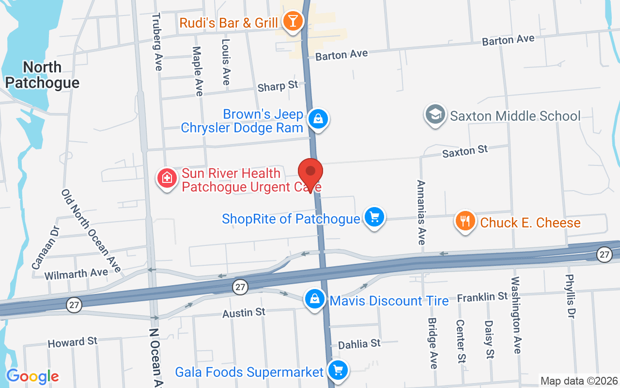 Map of Sunrise Highway and Route 112 in Patchogue, NY – common car accident location